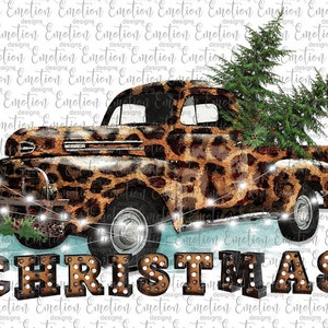 Marquee Christmas Leopard Truck clipart, instant download, Sublimation graphics, PNG, DTF printing
