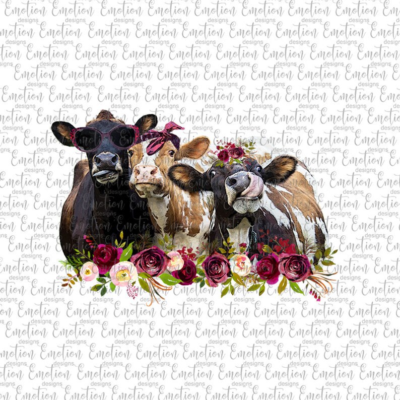 Download Cow Trio clipart instant download Sublimation graphics PNG ...