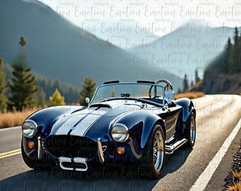 Shelby Cobra 1965, coche clásico, acuarela, descarga instantánea, gráficos de sublimación, PNG, impresión DTF