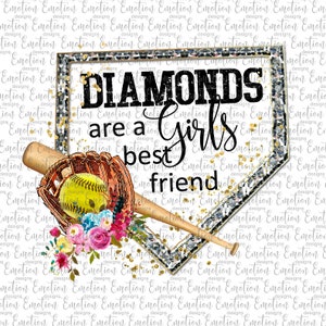 Les diamants sont les meilleurs amis de softball d&#39;une fille PNG, téléchargement immédiat, graphiques par sublimation, cliparts, impression DTF