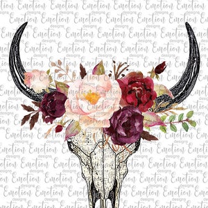 Bull Skull with Flowers PNG, instant download, Sublimation Graphics, Clipart, DTF printing