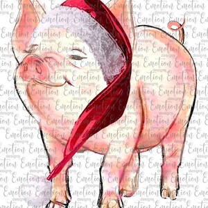 Watercolor Pig with Santa Hat clipart, instant download, Sublimation graphics, PNG, DTF printing
