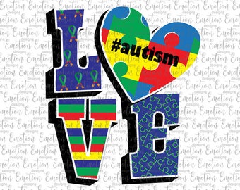 Love Autism clipart, instant download, Sublimation graphics, PNG, DTF printing