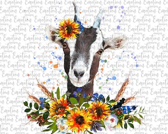 Aquarel geit met bloemen, instant download, sublimatieafbeeldingen, png, dtf-afdrukken