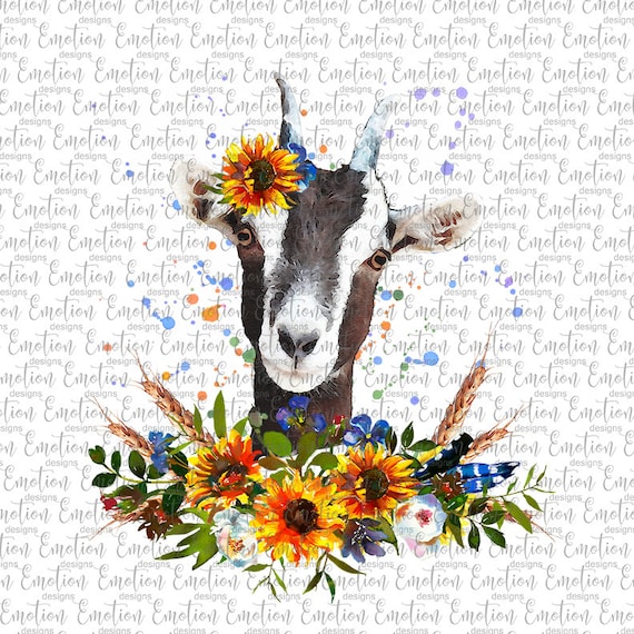 Download Watercolor Goat With Flowers Instant Download Sublimation Etsy