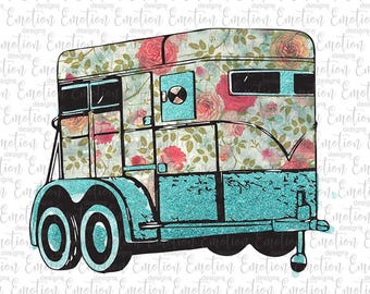 Remolque para caballos con diseño floral, descarga instantánea, flores, gráficos de sublimación, PNG, impresión DTF