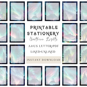 Northern Lights Printable Stationery, Printable Writing Paper, A4, Letter, Lined Printable Paper, Blank Printable Stationery