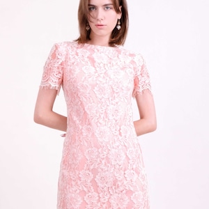 DRESS: Coral pink two tone floral lace straight shift dress image 1