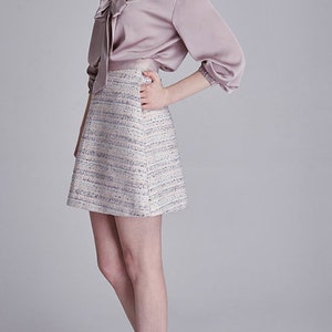 SKIRT: Tweed two-piece suit striped short mini tweed skirt