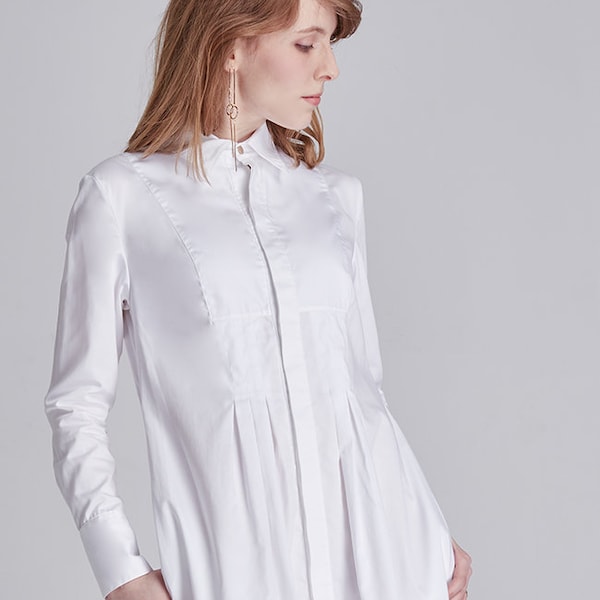 DRESS: Asymmetric white cotton poplin shirt dress