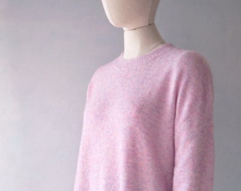 Alpaca wool round neck assymetric hemline cozy plush loose sweater pullover