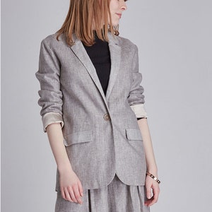 JACKET: Gray linen twill blazer jacket suit image 1