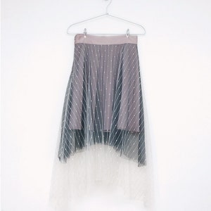SKIRT: Mauve embroidered double layered satin midi tulle skirt image 10