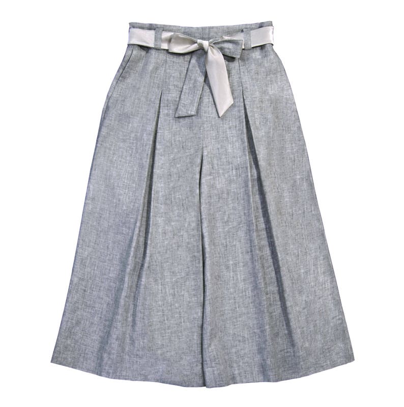 PANTS: Pantalones grises recortados de lino de lino de pierna ancha palazzo pantalones recortados imagen 10