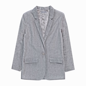 JACKET: Gray linen twill blazer jacket suit image 10