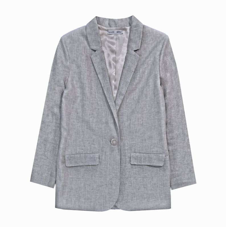 JACKET: Gray linen twill blazer jacket suit image 10