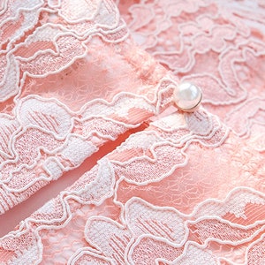 DRESS: Coral pink two tone floral lace straight shift dress image 9