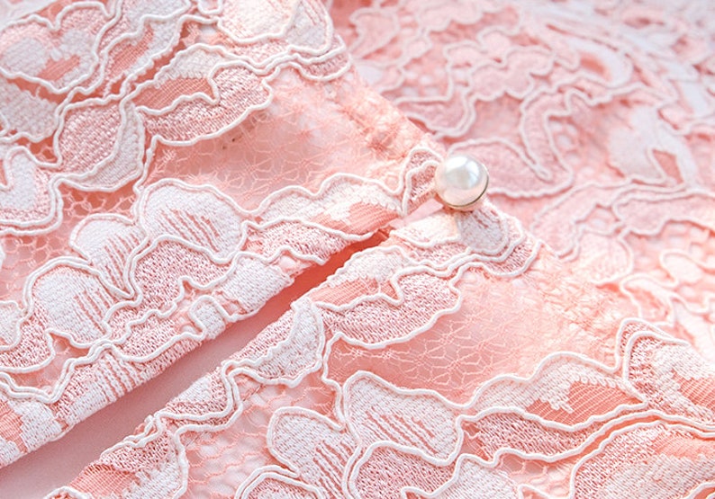 DRESS: Coral pink two tone floral lace straight shift dress image 9