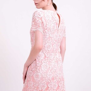 DRESS: Coral pink two tone floral lace straight shift dress image 5