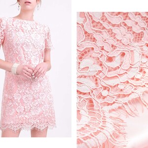 DRESS: Coral pink two tone floral lace straight shift dress image 6