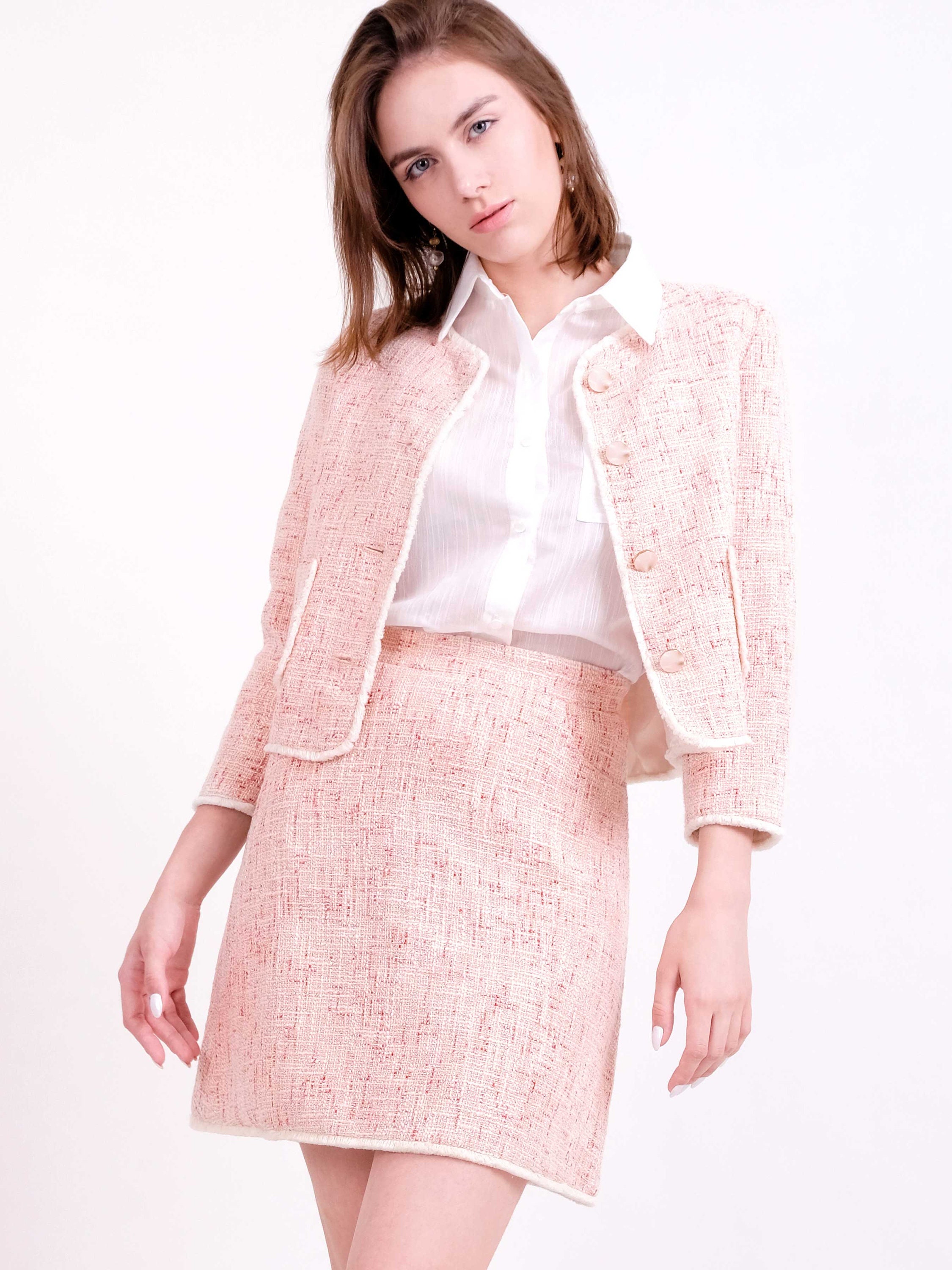 Tweed Round Neck Quilted Jacket