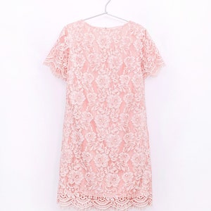 DRESS: Coral pink two tone floral lace straight shift dress image 10