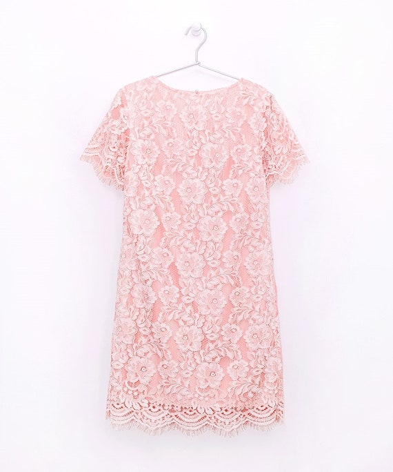 knee length dresses for ladies The Elza Modest Lace Dress Baby Pink / M main image 0