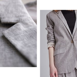 JACKET: Gray linen twill blazer jacket suit image 5