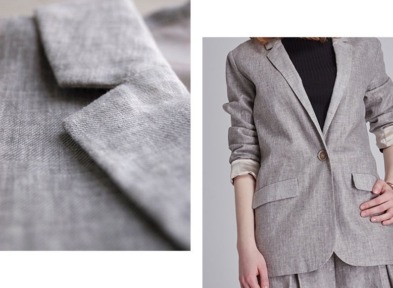 JACKET: Gray linen twill blazer jacket suit image 5