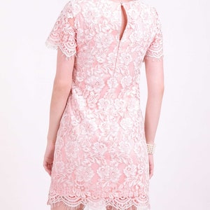 DRESS: Coral pink two tone floral lace straight shift dress image 2
