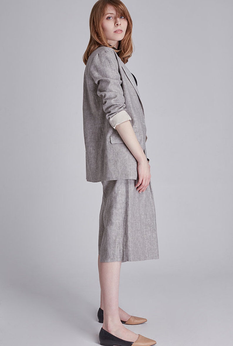 JACKET: Gray linen twill blazer jacket suit image 6