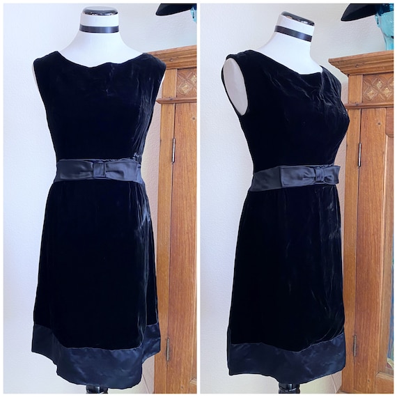 Vintage 60s black velvet dress classic mini dress… - image 1