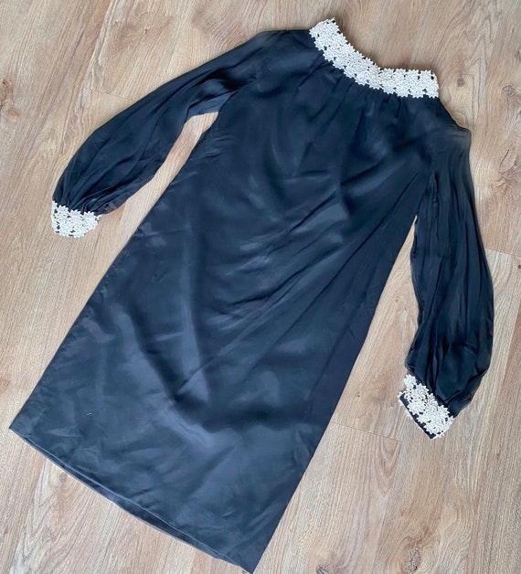 Vintage 60s black chiffon balloon sleeve shift dr… - image 2