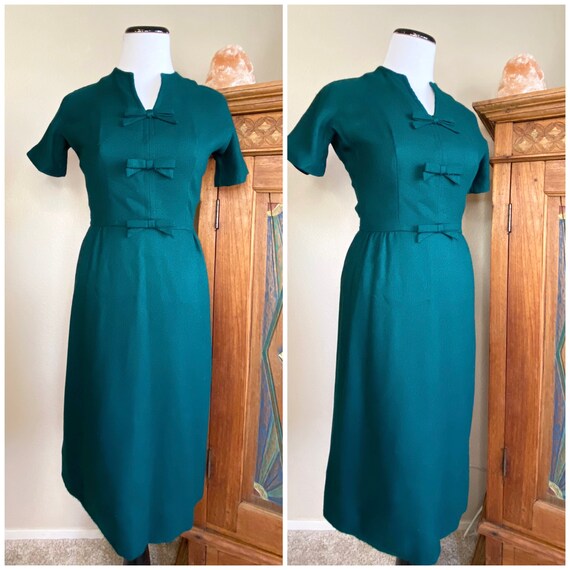 Vintage 50s 60s Lanz wiggle dress green wool XS