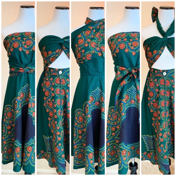 Vintage 50s batik wrap dress cotton convertible ad