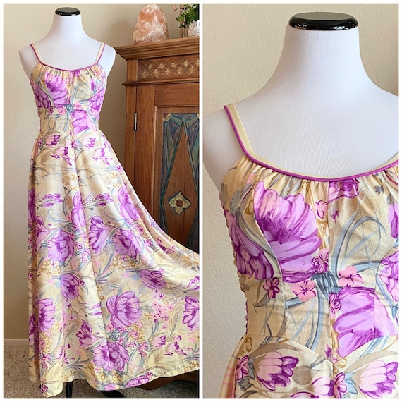 Vintage 70s maxi dress floral DeWeese Design S