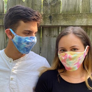 Multipack! Set of three Tie Dye face masks / adult size tie-dye face cover / 100% 2-ply soft cotton ear loop washable face mask