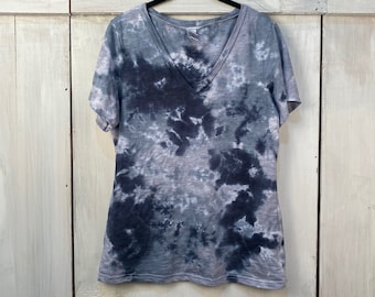 Tie-dye T-shirt dames slub v-hals met korte mouwen // wind