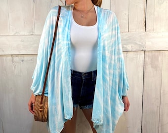 Tie-Dye rayon Kimono / Ruana /wrap // Glacier - light blue