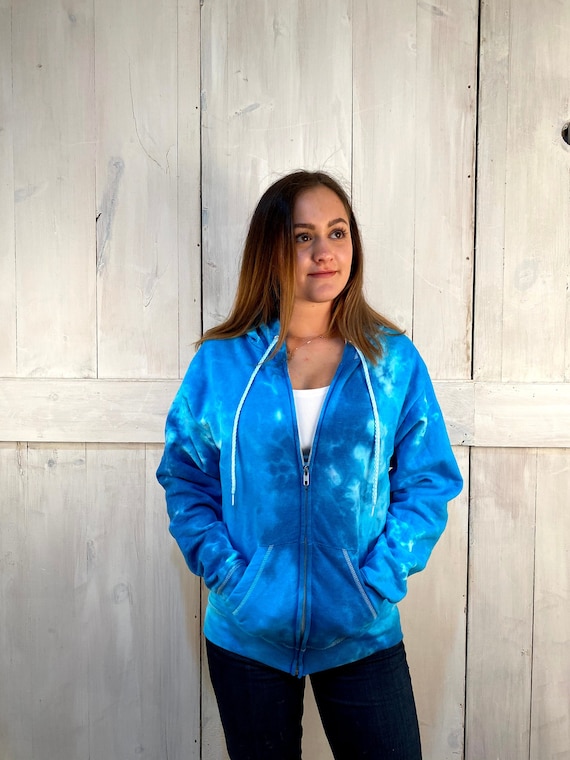 Blue tie dye zip up hoodie hotsell