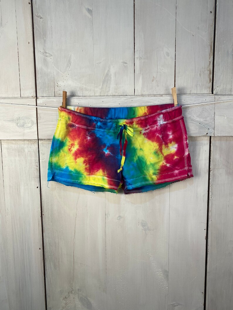 Tie-Dye drawstring Shorts Rainbow Crinkle cotton