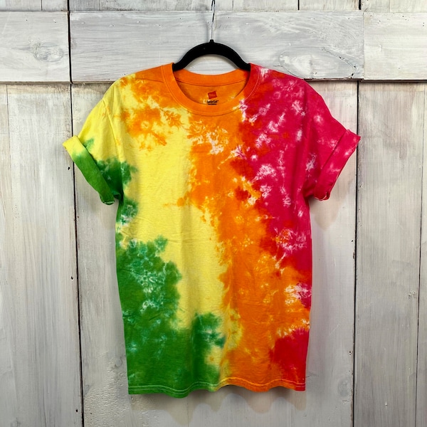 Short-Sleeve Tie-Dye Tee // Summer // pink orange lime yellow // 100% cotton