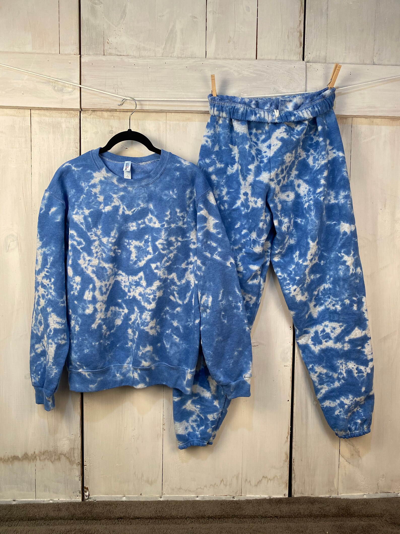 Tiedye Sweatsuit Set // Blue // Loungewear// Crew Neck Etsy