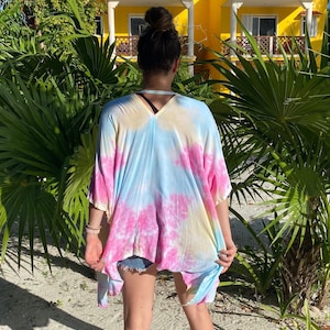 Tie-Dye rayon Kimono / Ruana /wrap // &quot;Cotton candy&quot; - pink, blue, yellow
