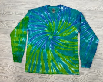 Long-Sleeve Tie-Dye Tee // “Deep Sea”- grün + türkis + blau
