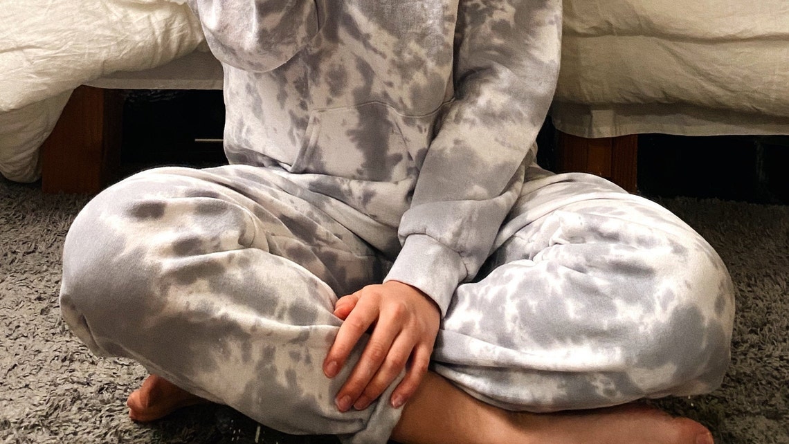 gray and white tie dye sweatpants