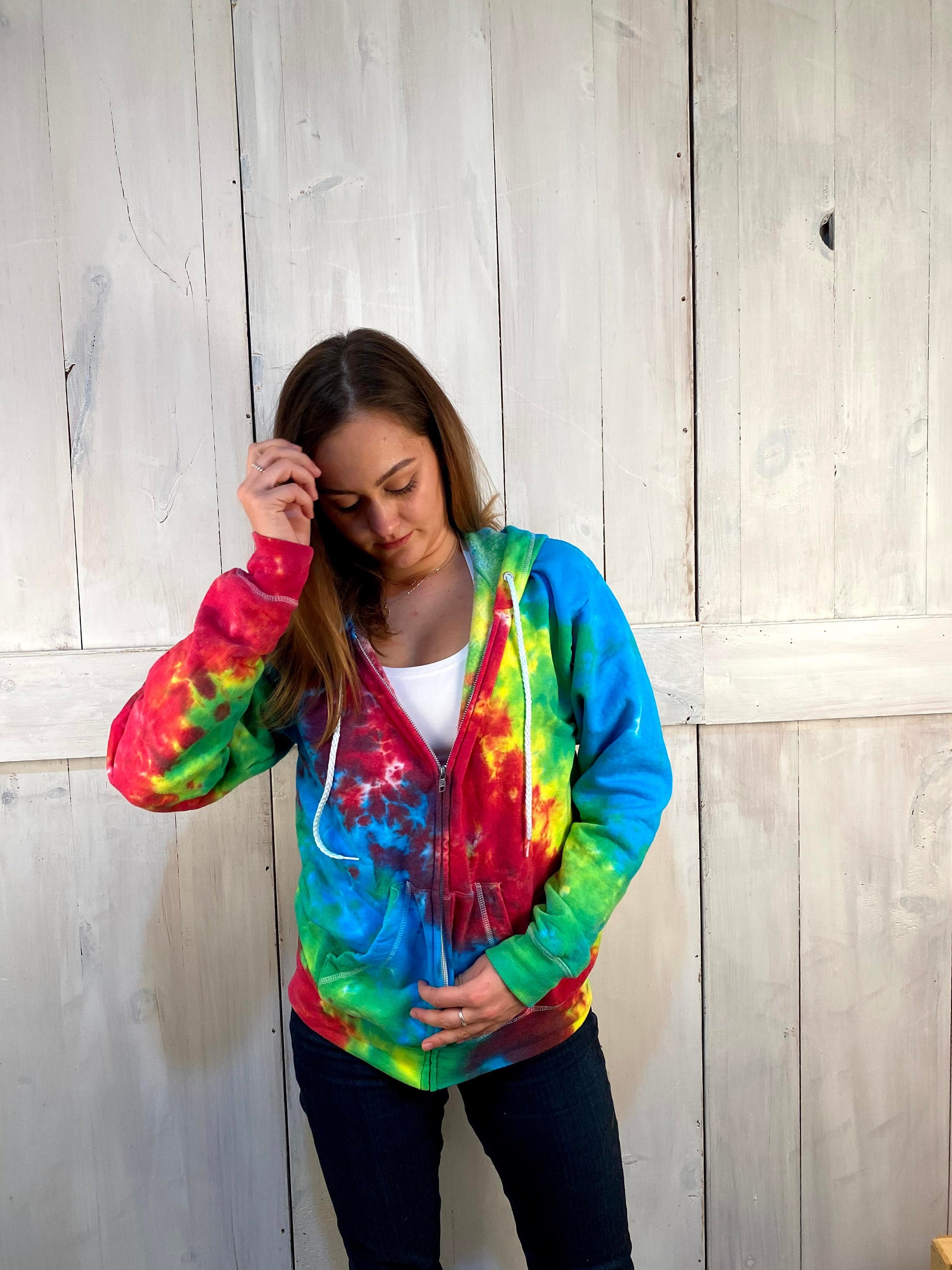 Rainbow tie dye zip up hoodie Clearance