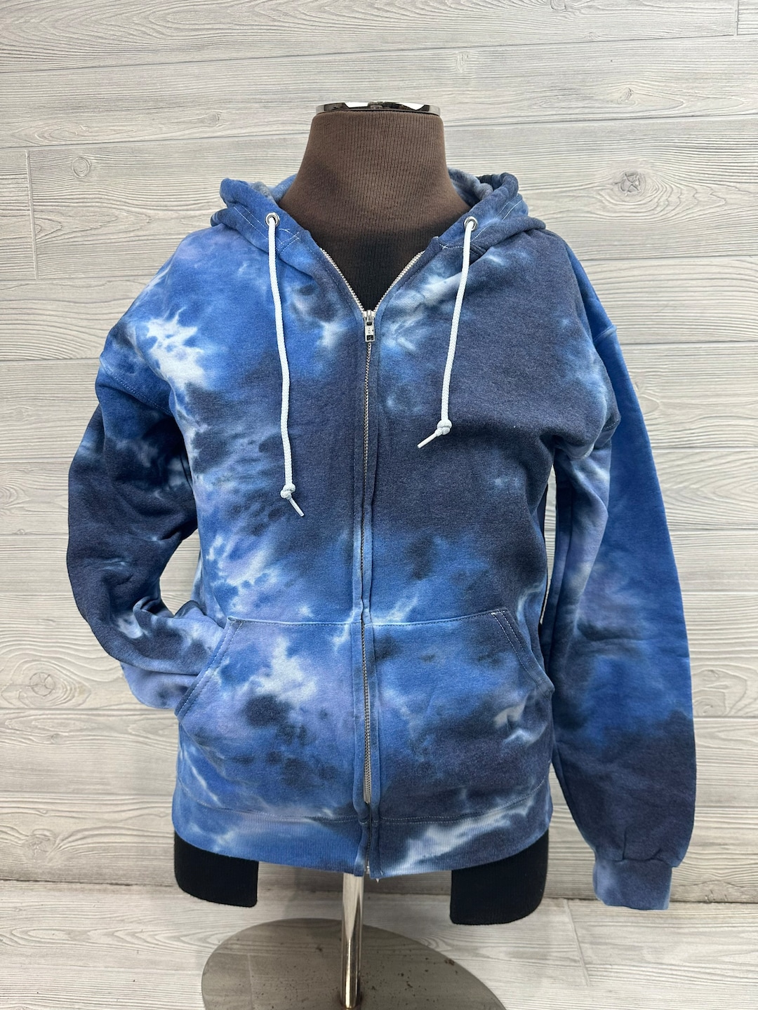 Blue Tie Dye Men's Zip Up Hoodie