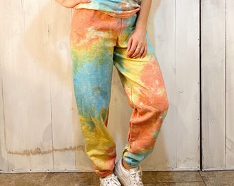 Tie dye Sweatpants pastel Light Blue Coral Pink yellow Drawstring Sweatpants With Elastic Waistband and Cuffs Inside Drawstring Etsy