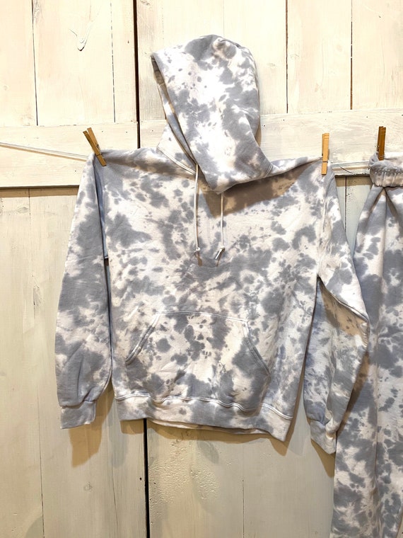 Tie-dye Hoodie / Silver Gray & White / Tie Dye Hoodie Sweatshirt